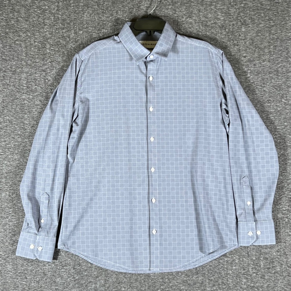 Mizzen + Main  Standard Fit Blue Grid Long Sleeve Shirt Mens L